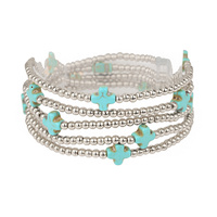 3PC MULTI-LAYERED CROSS CHARM BRACELET SET