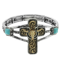 WESTERN STEERHEAD CROSS STRETCH BRACELET
