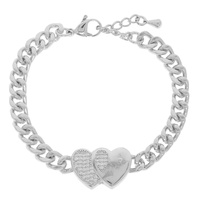CZ DOUBLE HEART CURB CHAIN BRACELET