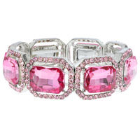 CRYSTAL RHINESTONE OCTAGON CUT HALO STRETCH BANGLE BRACELET