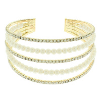 MULTI ROW CRYSTAL AND PEARL CUFF BRACELET