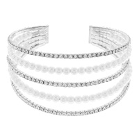 MULTI ROW CRYSTAL AND PEARL CUFF BRACELET