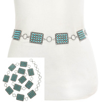 WESTERN JEWELED SQUARE CONCHO CHAIN BELT