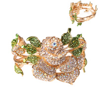FLORAL ROSE RHINESTONE HINGE BRACELET