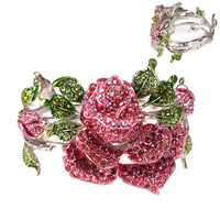 FLORAL ROSE RHINESTONE HINGE BRACELET