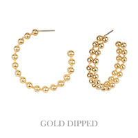 GOLD DIPPED BALL BEADED HOOP EARRINGS
