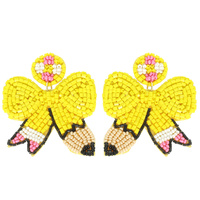 YELLOW PENCIL BOW DROP EARRINGS