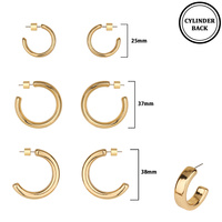 3 PAIR PUSH-BACK C HOOP EARRING SET