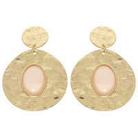 HAMMERED DISC STONE DROP EARRINGS
