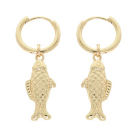 TEXTURED FISH CHARM HUGGIE HOOP EARRINGS