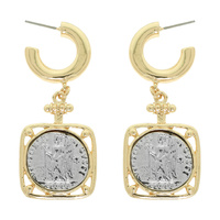 SAINT MEDALLION HUGGIE HOOP EARRINGS