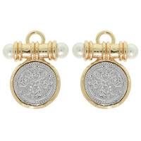 PEARL TIP COIN BAR CHARM EARRINGS