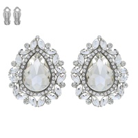 VINTAGE CRYSTAL TEARDROP HALO CLIP-ON EARRINGS
