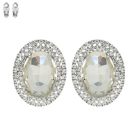 CRYSTAL RHINESTONE OVAL HALO CLIP ON DROP EARRINGS