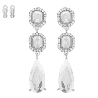 RHINESTONE PAVE CRYSTAL LINEAR CLIP ON EARRINGS