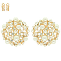 PEARL CRYSTAL CLUSTER CLIP ON EARRINGS