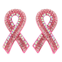 PINK RHINESTONE PAVE BREAST CANCER AWARENESS RIBBON EARRINGS
