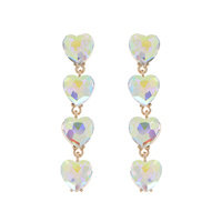 4-TIER CRYSTAL RHINESTONE HEART SHAPED LONG DROP EARRINGS