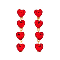 4-TIER CRYSTAL RHINESTONE HEART SHAPED LONG DROP EARRINGS