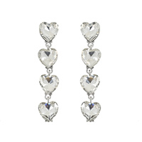 4-TIER CRYSTAL RHINESTONE HEART SHAPED LONG DROP EARRINGS