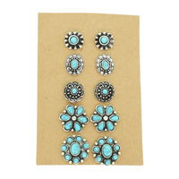 WESTERN FLOWER THEME 5 PAIR EARRING SET