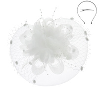 SATIN FLOWER MESH VEIL FASCINATOR DETACHABLE HEADBAND INCLUDES HEADBAND AND CLIP