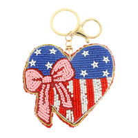 USA FLAG THEMED HEART KEYCHAIN