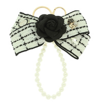 FLORAL TWEED BOW BAG CHARM KEYCHAIN