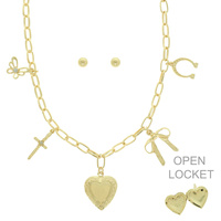 HEART THEME MULTI-CHARM NECKLACE SET