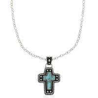 WESTERN TURQUOISE CROSS PENDANT NECKLACE