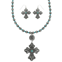 WESTERN TURQUOISE CROSS NECKLACE SET