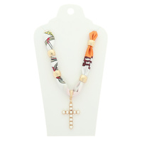 BRAIDED BANDANA CROSS PENDANT NECKLACE