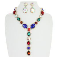 JEWELED LARIAT NECKLACE SET
