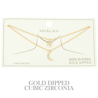 CZ GOLD PLATED MOON AND STAR PENDANT NECKLACE