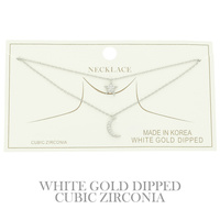 CZ GOLD PLATED MOON AND STAR PENDANT NECKLACE