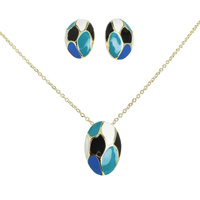 MULTICOLOR OVAL EGG ENAMEL PENDANT NECKLACE SET