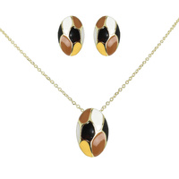 MULTICOLOR OVAL EGG ENAMEL PENDANT NECKLACE SET