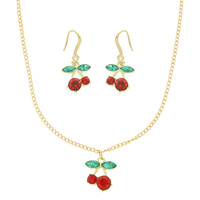 JEWELED CHERRY PENDANT NECKLACE SET