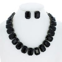 CRYSTAL PAVE MARQUISE CLUSTER ADJUSTABLE BIB NECKLACE EARRING SET
