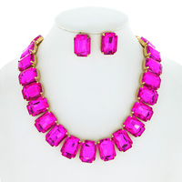 CRYSTAL PAVE MARQUISE CLUSTER ADJUSTABLE BIB NECKLACE EARRING SET