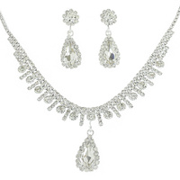 CRYSTAL RHINESTONE FRINGE TEARDROP PENDANT ADJUSTABLE NECKLACE EARRING SET