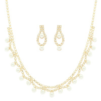 PEARL CRYSTAL DOUBLE STRAND NECKLACE SET
