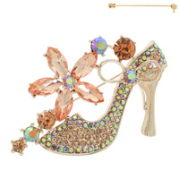 FLORAL CRYSTAL HIGH HEEL BROOCH PIN