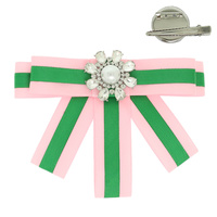 JEWELED STRIPED RIBBON HAIR CLIP / BROOCH PIN