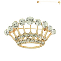 PEARL RHINESTONE CROWN BROOCH PIN