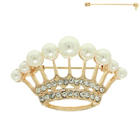 PEARL RHINESTONE CROWN BROOCH PIN