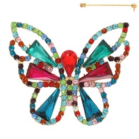 VINTAGE CRYSTAL GEMSTONE BUTTERFLY BROOCH PIN