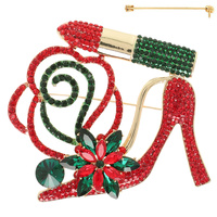 FLORAL JEWELED HIGH HEEL LIPSTICK BROOCH PIN