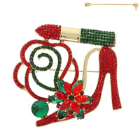 FLORAL LIPSTICK HIGH HEEL BROOCH PIN