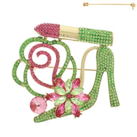FLORAL LIPSTICK HIGH HEEL BROOCH PIN